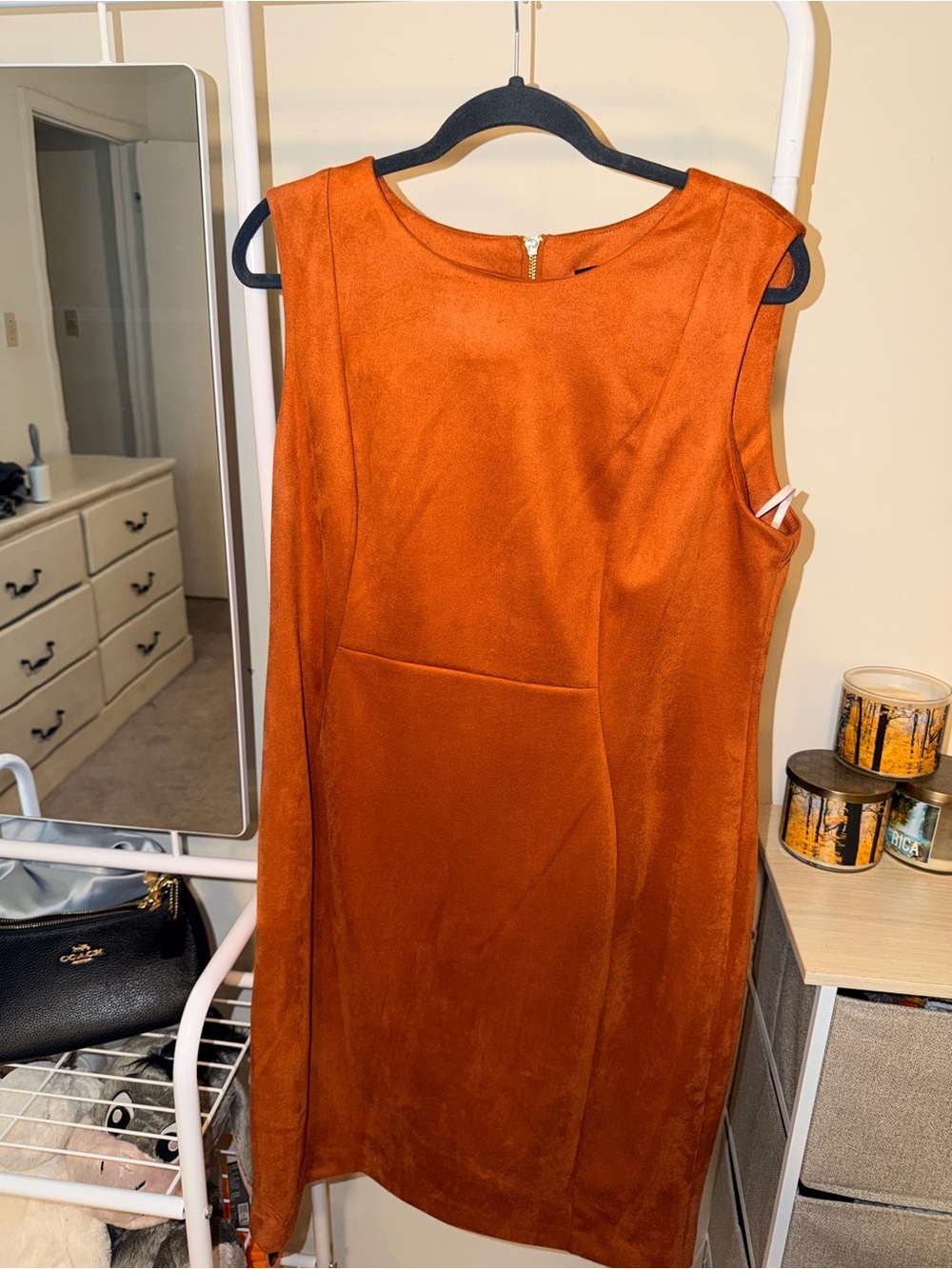 Andrew Marc Sleeveless Midi Dress in Deep Rust